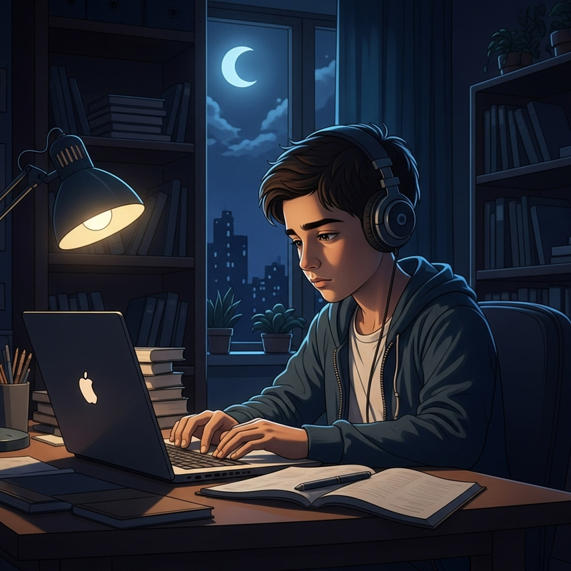 Serene Teenage Boy Studying Under Moonlight | Peaceful Room Ambience Serene Teenage Boy Studying Under Moonlight | Peaceful Room Ambience