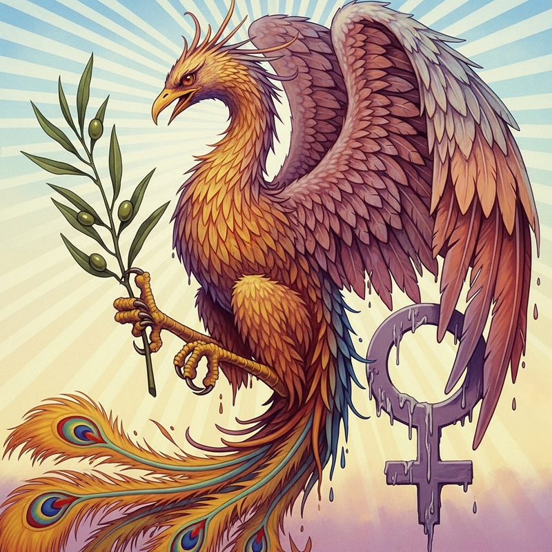Surrealistic Phoenix: Female Symbol, Vibrant Colors, Salvador Dali Style Surrealistic Phoenix: Female Symbol, Vibrant Colors, Salvador Dali Style