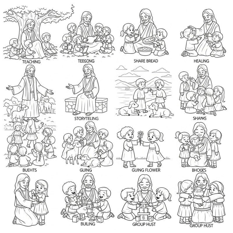 Religious Coloring Pages of Jesus with Diverse Children for Sunday School Religious Coloring Pages of Jesus with Diverse Children for Sunday School