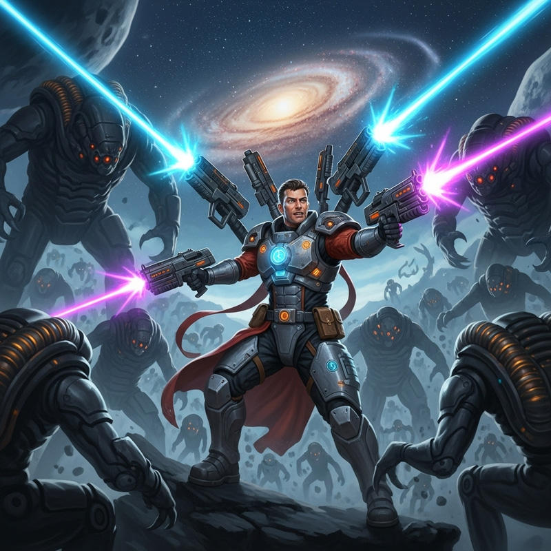 Commander Shepard Fighting Against a Horde of Reapers - Futuristic Warfare Commander Shepard Fighting Against a Horde of Reapers - Futuristic Warfare