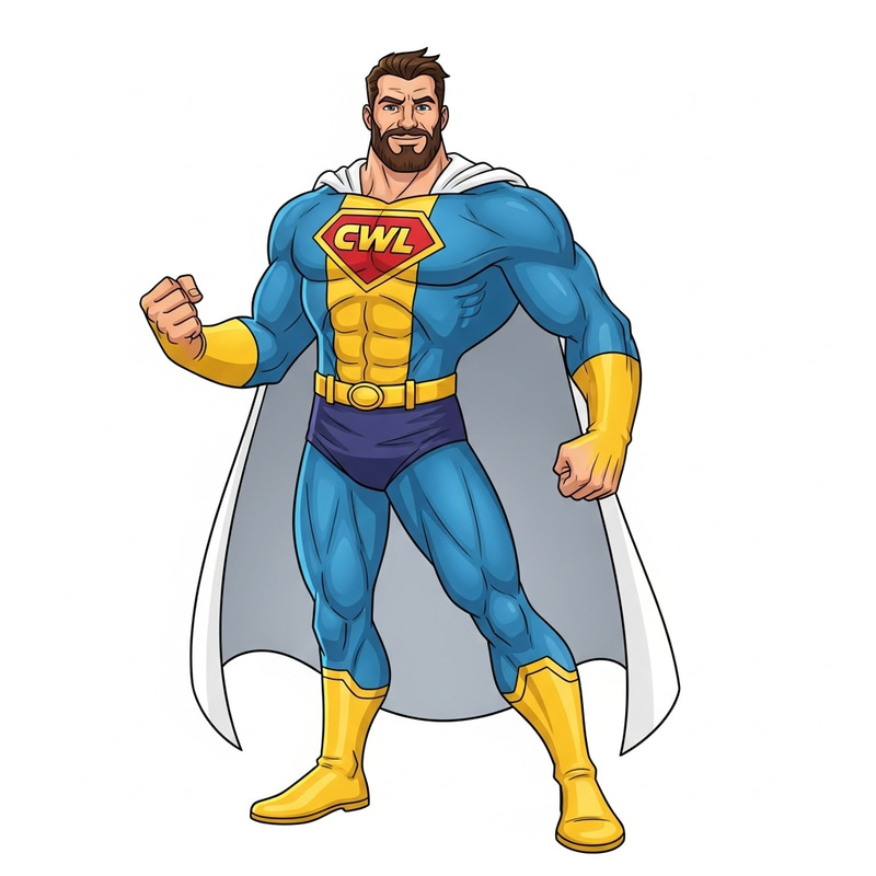 Powerful Caucasian Superhero with Beard | CWL Logo