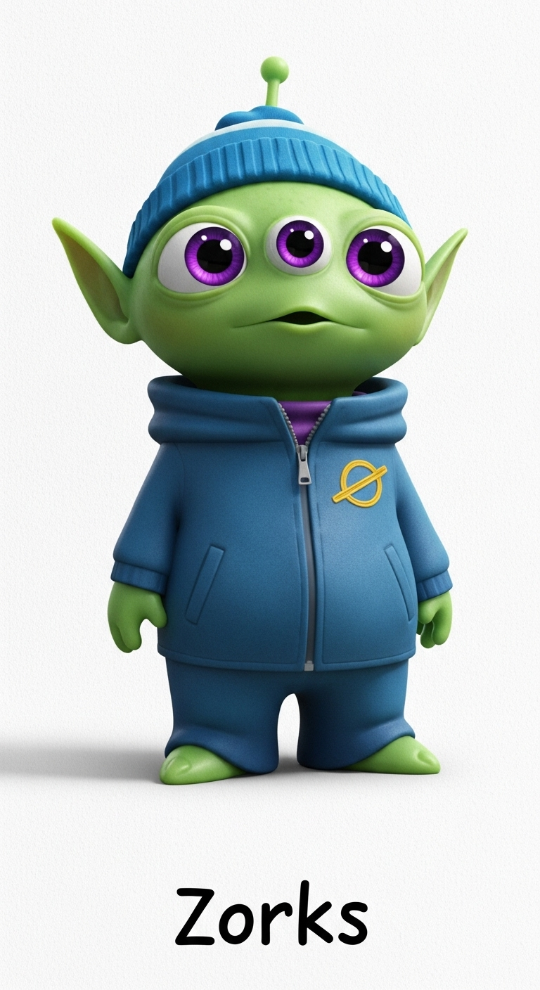 Colorful Alien Zorks: Pixar Style on Canvas Colorful Alien Zorks: Pixar Style on Canvas