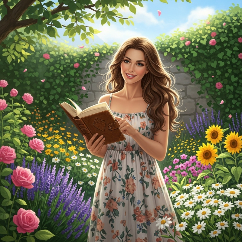Beautiful Woman with Long Hair in Tranquil Garden | Reading Enthusiast Beautiful Woman with Long Hair in Tranquil Garden | Reading Enthusiast