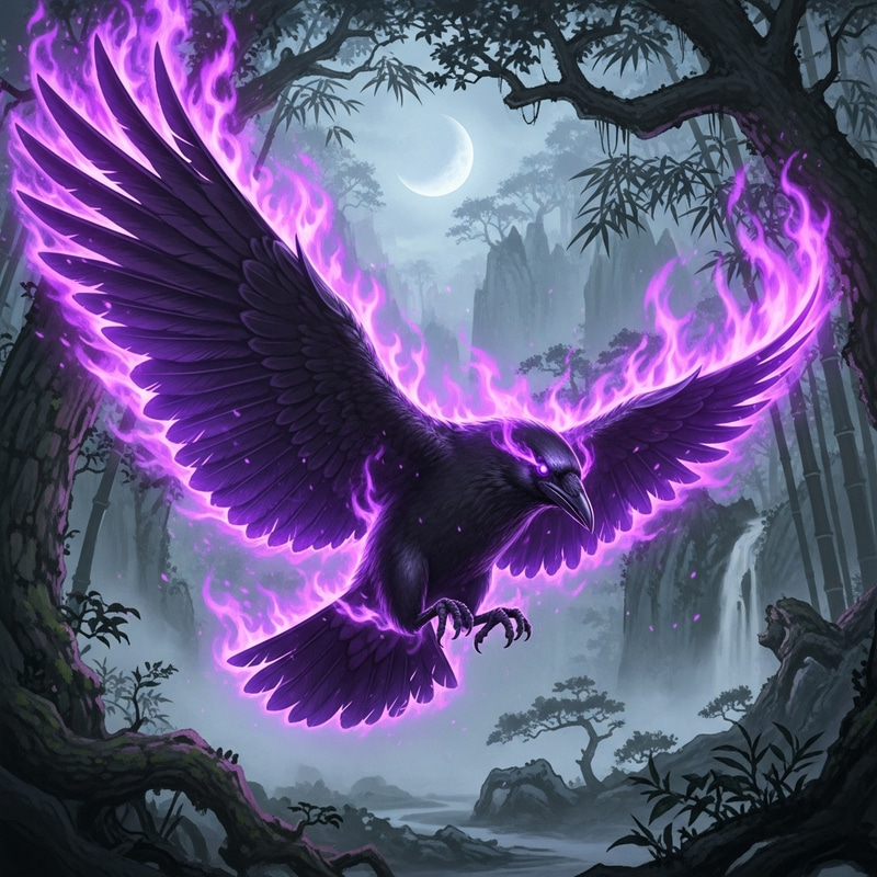 Adept Black Crow from China - Enveloped in Purple Flame