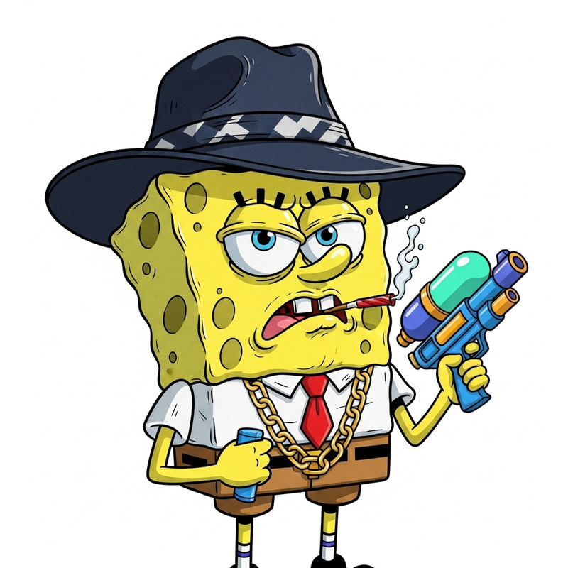 Gangster SpongeBob: A Vibrant Digital Illustration Gangster SpongeBob: A Vibrant Digital Illustration