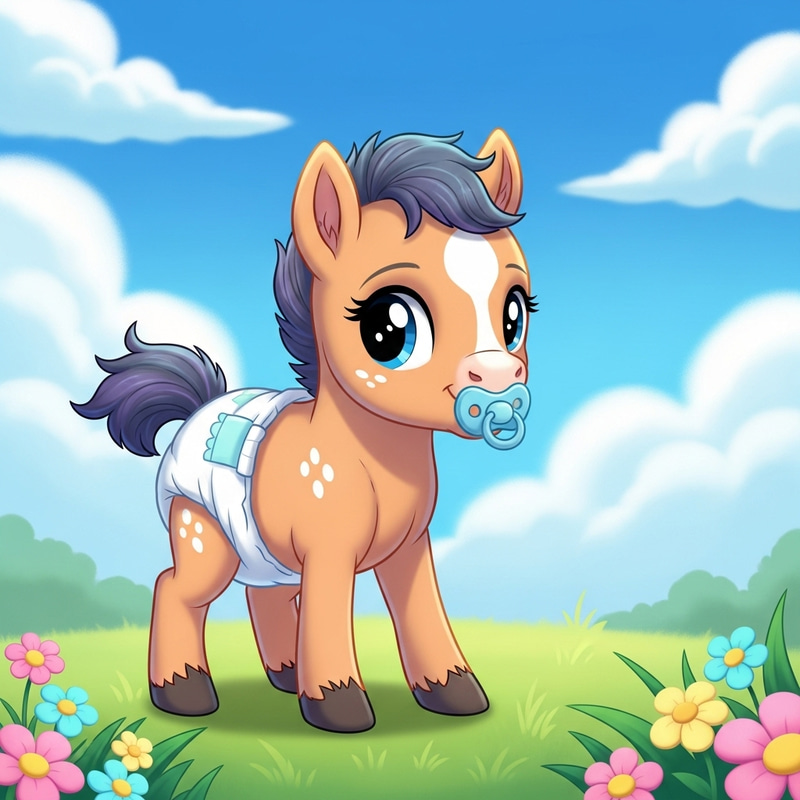 Cute Baby Pony with Diaper and Pacifier | Sweet Infant Pony Cute Baby Pony with Diaper and Pacifier | Sweet Infant Pony