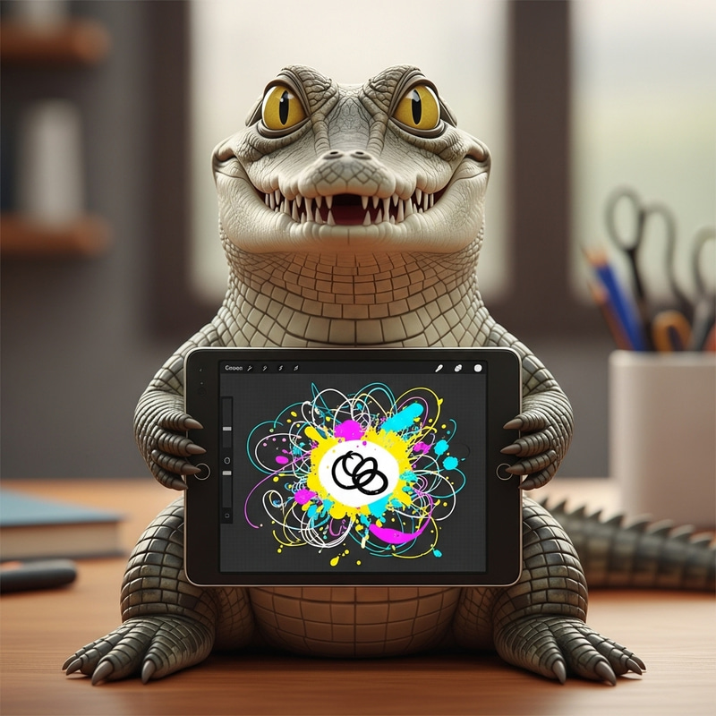 Funny Crocodile Holding Tablet | Abstract Design Sketchpad Funny Crocodile Holding Tablet | Abstract Design Sketchpad