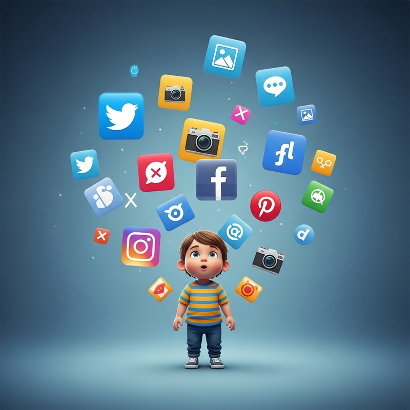 Kid Surrounded by Social Media Networks | Digital Artwork Kid Surrounded by Social Media Networks | Digital Artwork