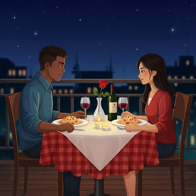 Romantic Candlelit Dinner: Latino Man with Asian Woman Romantic Candlelit Dinner: Latino Man with Asian Woman