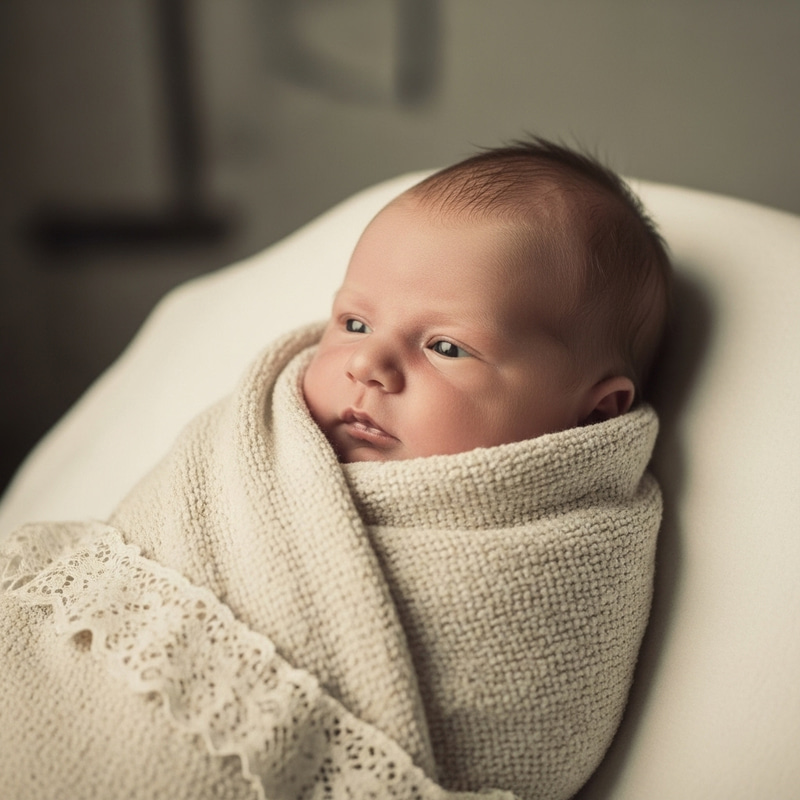 Cherubic Newborn Baby Girl in Antique Style