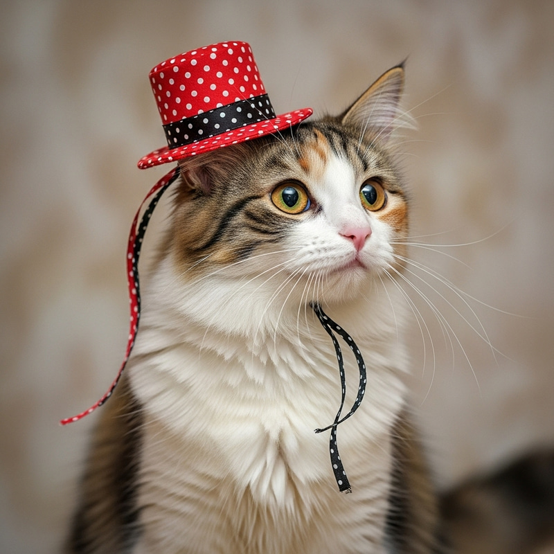 Charming Calico Cat in Mini Top Hat