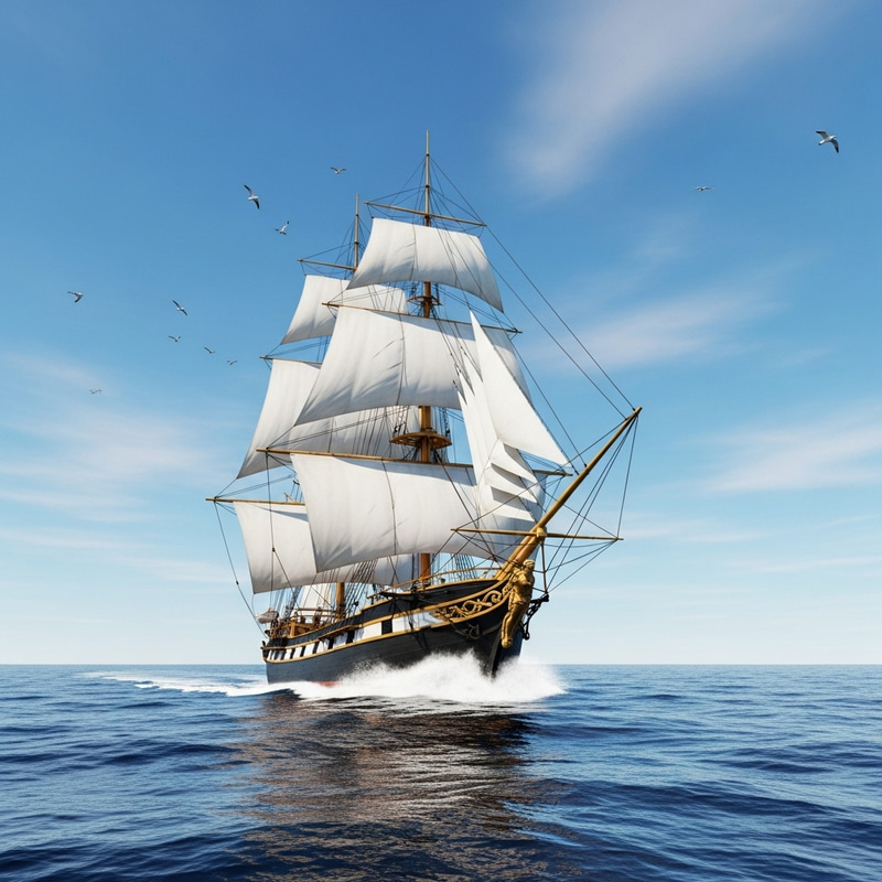 Majestic Ship Sailing on Open Ocean Majestic Ship Sailing on Open Ocean