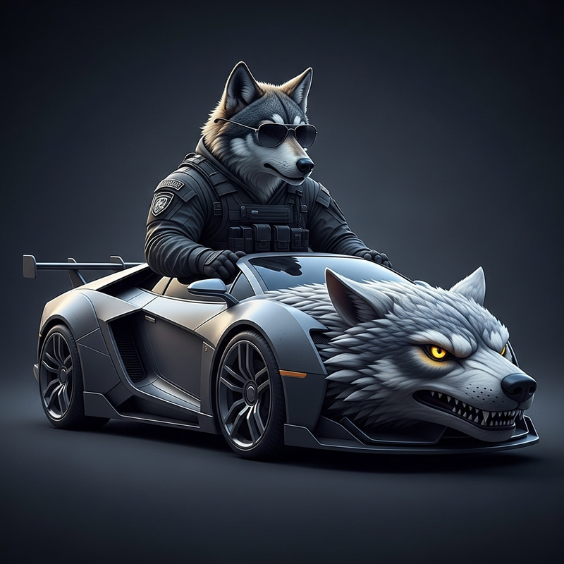 Special Forces Wolf with Shades in Luxury Car Special Forces Wolf with Shades in Luxury Car