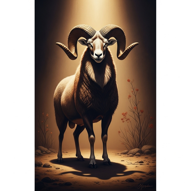 Powerful Ram with Majestic Horns - Biblical Style Artwork Powerful Ram with Majestic Horns - Biblical Style Artwork