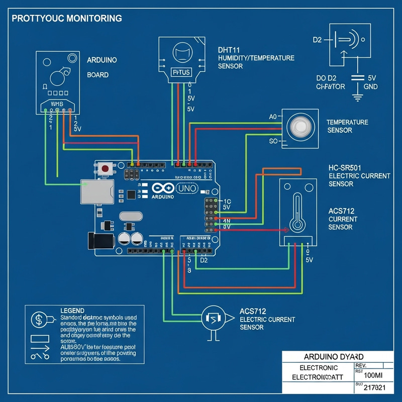 Arduino Electric Monitoring - Humidity, Motion, Temperature & Current Sensor Prototype Blueprint Arduino Electric Monitoring - Humidity, Motion, Temperature & Current Sensor Prototype Blueprint