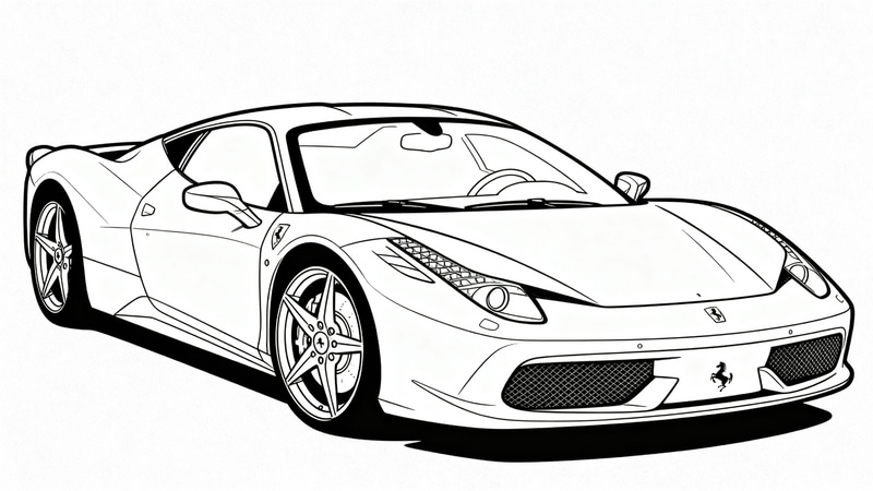 Ferrari Coloring Page - Black & White Outline