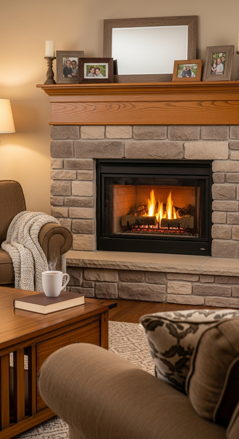 Vintage Stone Fireplace in Cozy Home Setting | Home Decor Ideas