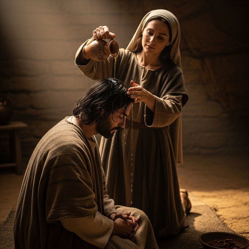 Ancient Israel Woman Anoints Man with Oil Ancient Israel Woman Anoints Man with Oil