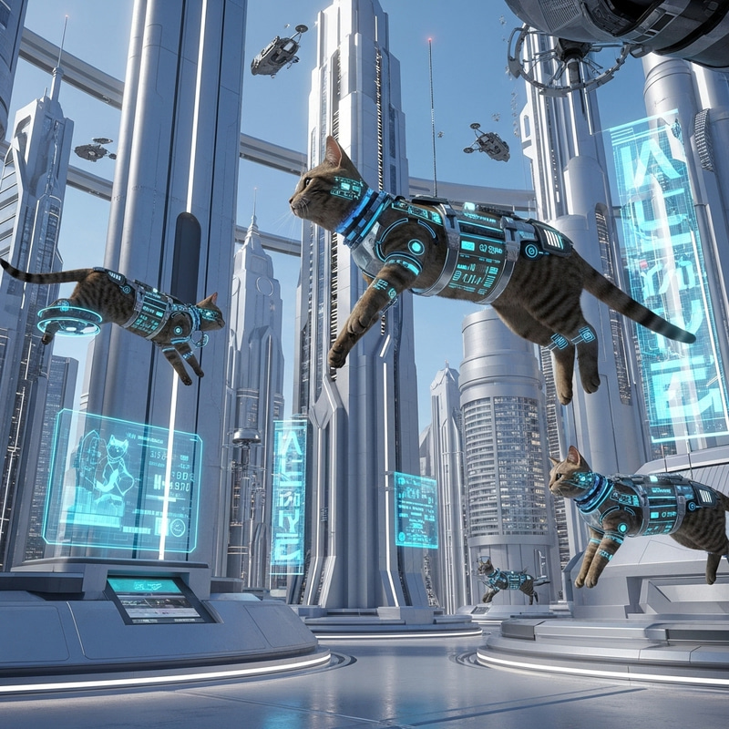 Futuristic Cats in Advanced High-Tech Environment Futuristic Cats in Advanced High-Tech Environment