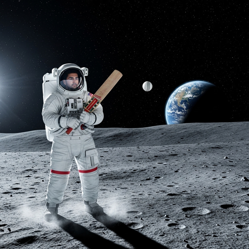 Cricket on Moon: Spectacular Scene of South Asian Astronaut Playing Cricket