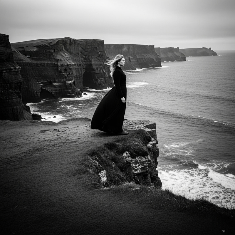 Defiant Figure on Cliff: A Gothic Moment Defiant Figure on Cliff: A Gothic Moment