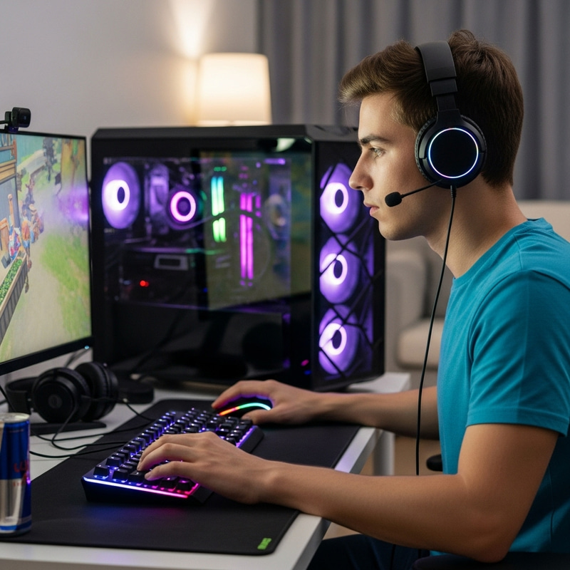 Intense Gaming Experience | 18-Year-Old Gamer Immersed in Futuristic Setup Intense Gaming Experience | 18-Year-Old Gamer Immersed in Futuristic Setup