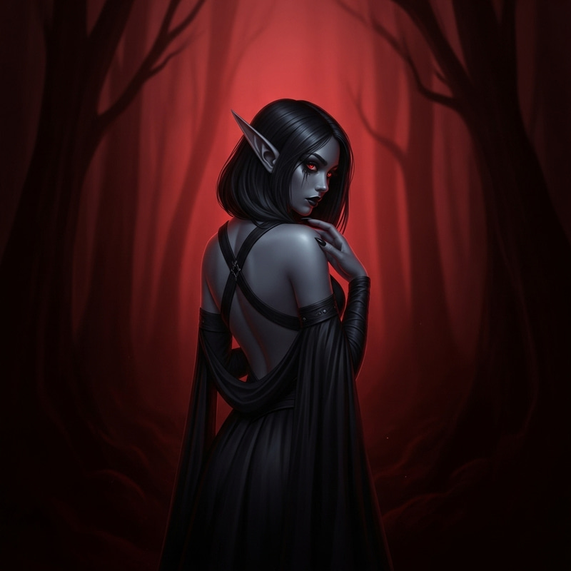 Dark Skinned Elf in Gothic Fantasy Artwork | Mysterious Pose