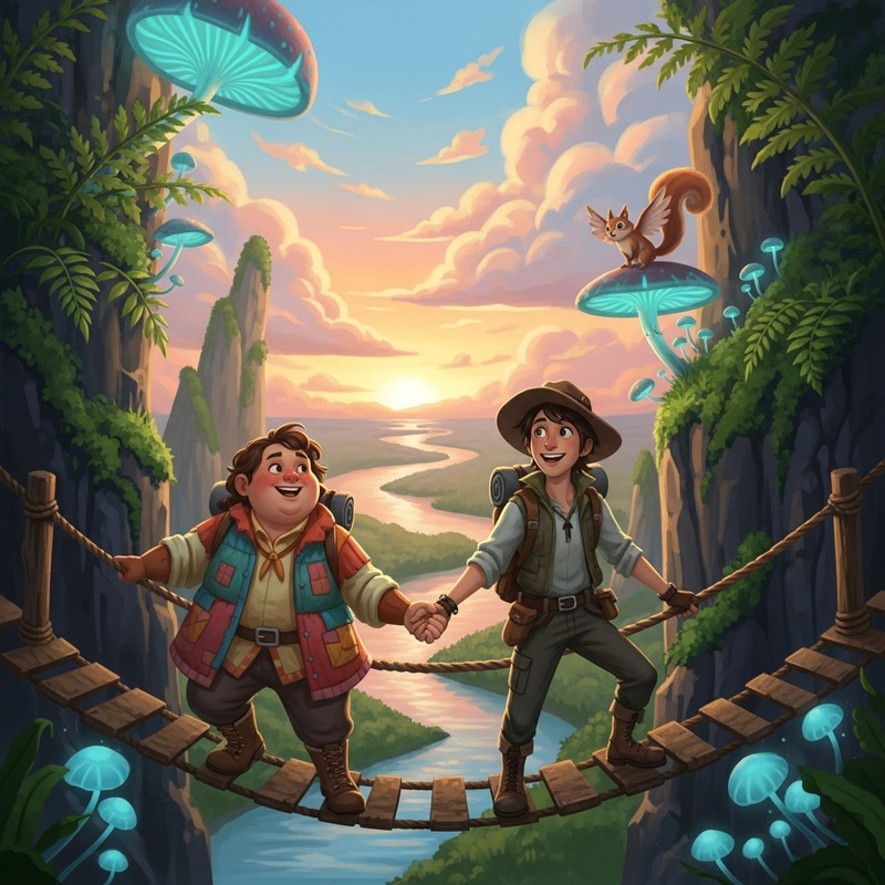 Chubby Skinny Adventure Hand in Hand | Unique Illustration Chubby Skinny Adventure Hand in Hand | Unique Illustration