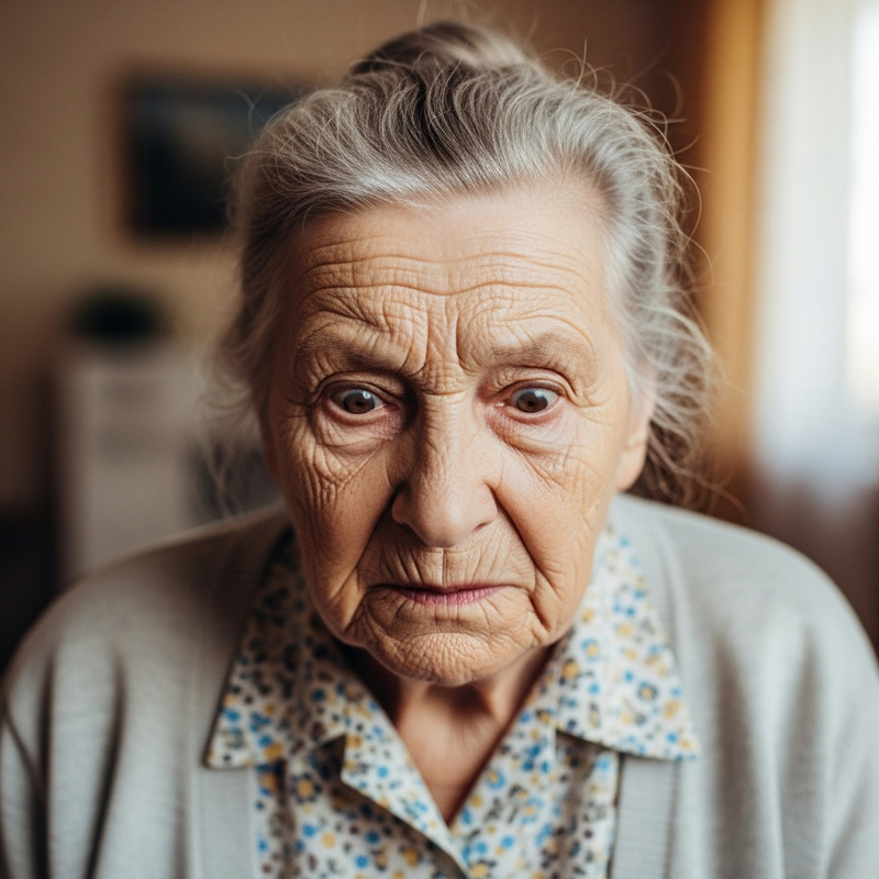 Elderly Woman Reacting to Unpleasant Odor - Disgusted Expression
