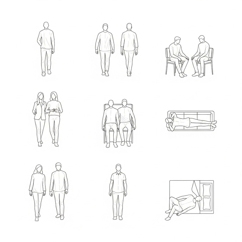 Human Figure Outlines in Architectural Blueprints Human Figure Outlines in Architectural Blueprints