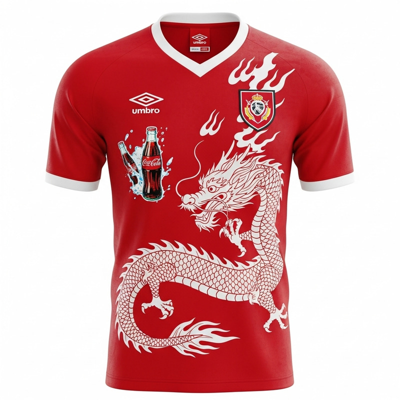 Vivid Red Wrexham FC Kit with Dragon and Coca Cola Artwork