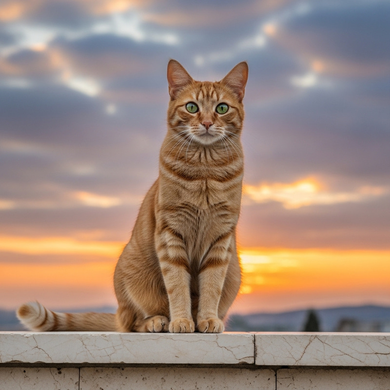 Ginger Cat Perched on Brick Wall
