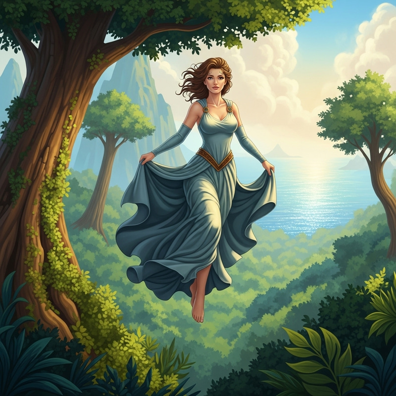 Curvy Woman Soaring High in Epic Fantasy Wilderness Scene Curvy Woman Soaring High in Epic Fantasy Wilderness Scene