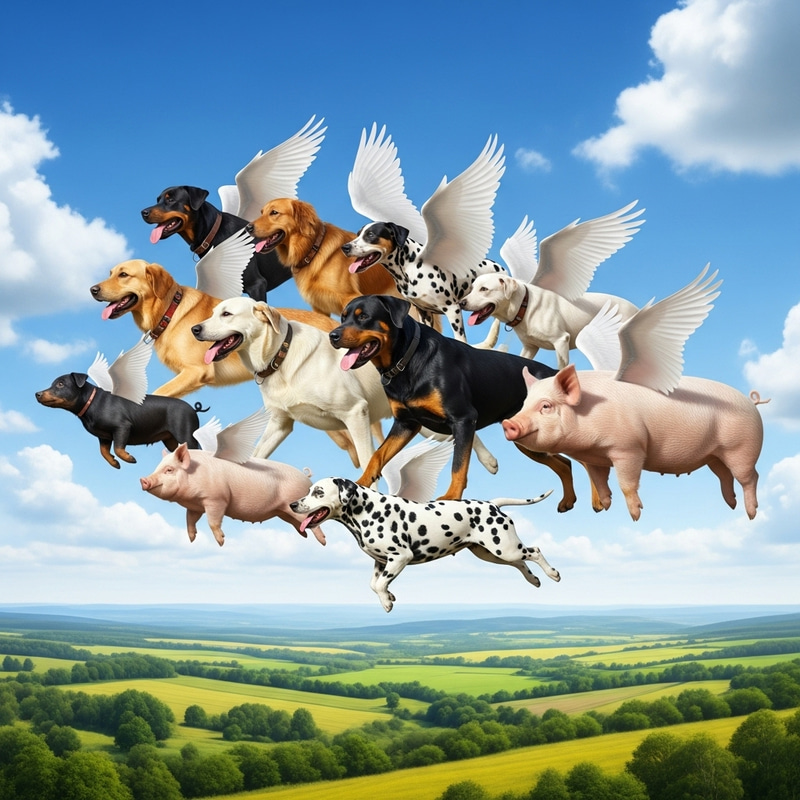 Flying Dogs and Pigs: A Whimsical Aerial Display Flying Dogs and Pigs: A Whimsical Aerial Display