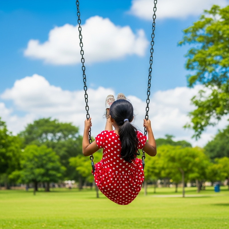 Gleeful Young Girl Swinging in Park | Playful Scene Gleeful Young Girl Swinging in Park | Playful Scene