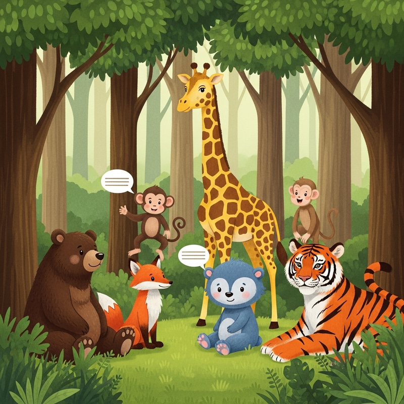 Enchanting Forest Animal Meeting - Wildlife Clipart