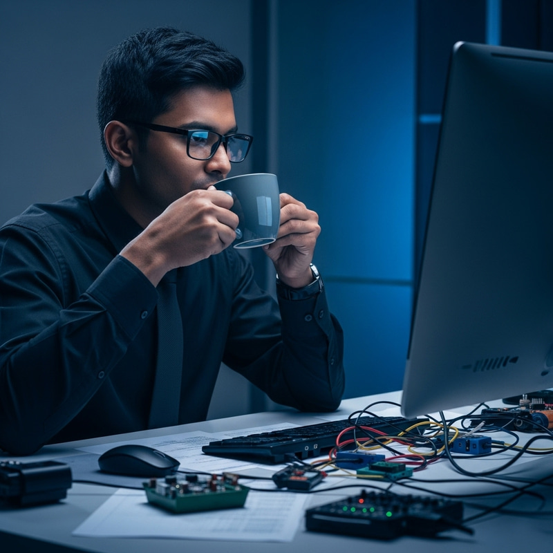 South Asian Computer Engineer Resolving Programming Issues | Coffee Break South Asian Computer Engineer Resolving Programming Issues | Coffee Break