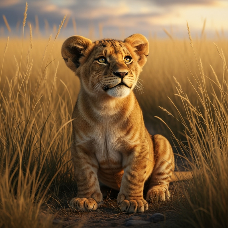 Adorable Lion Cub in African Savannah Adorable Lion Cub in African Savannah