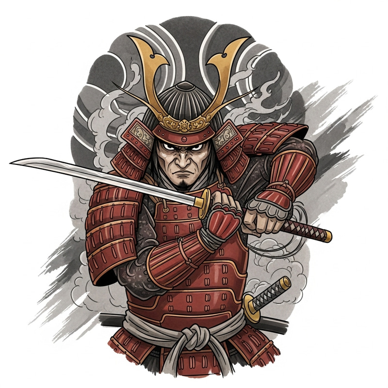 Intricate Samurai Tattoo Sketch in Chinese Ink Art Intricate Samurai Tattoo Sketch in Chinese Ink Art