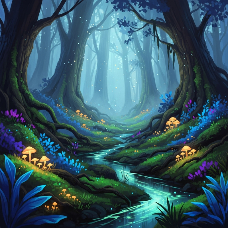 Enchanted Forest with Glowing Mushrooms | Ethereal Digital Art Enchanted Forest with Glowing Mushrooms | Ethereal Digital Art