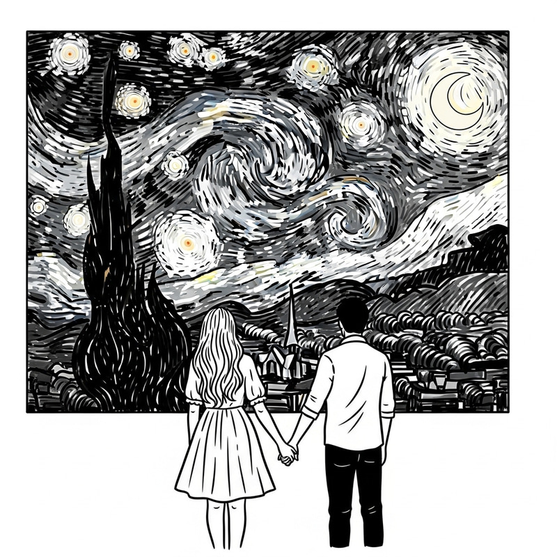 Simplified Starry Night Tattoo for Couples - Artistic Inkwork Simplified Starry Night Tattoo for Couples - Artistic Inkwork