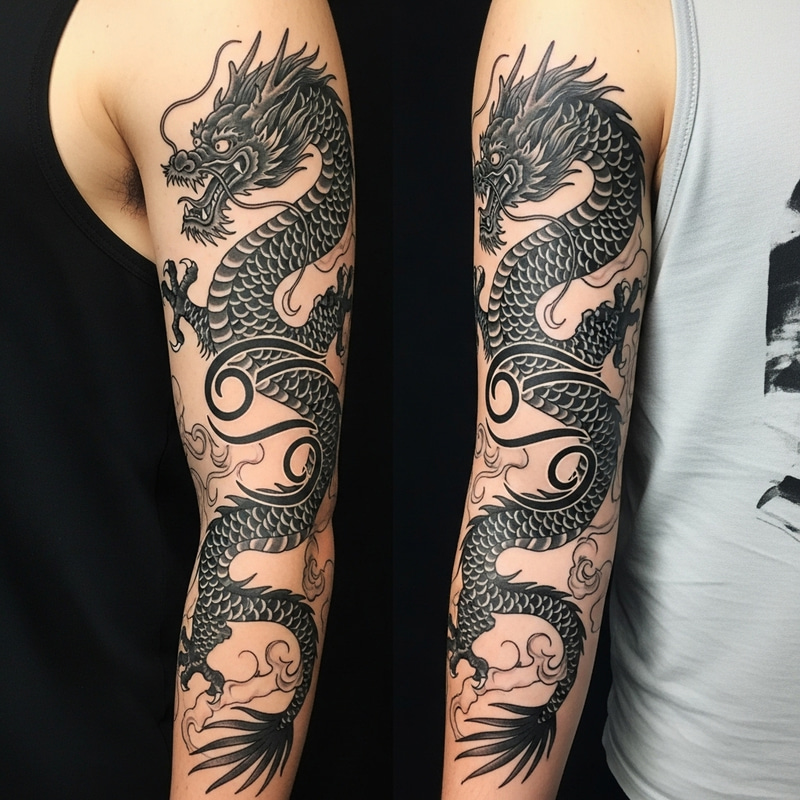 Chinese Dragon Arm Tattoo Design with Cancer Symbol Chinese Dragon Arm Tattoo Design with Cancer Symbol