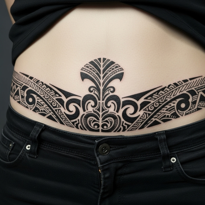 Intricate Maori Tribal Tattoo Below Waistline