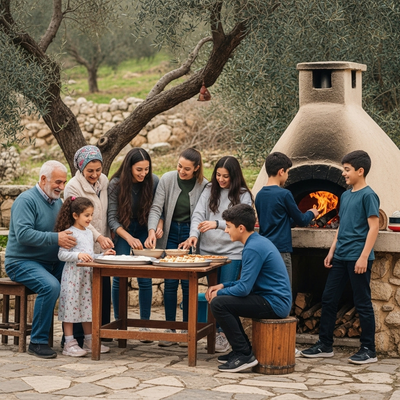 Holiday Joy in Ancient Levantine Village: Family Baking New Year's Delights