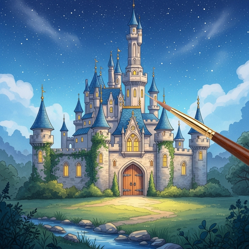Magical Castle Watercolor Scene Magical Castle Watercolor Scene