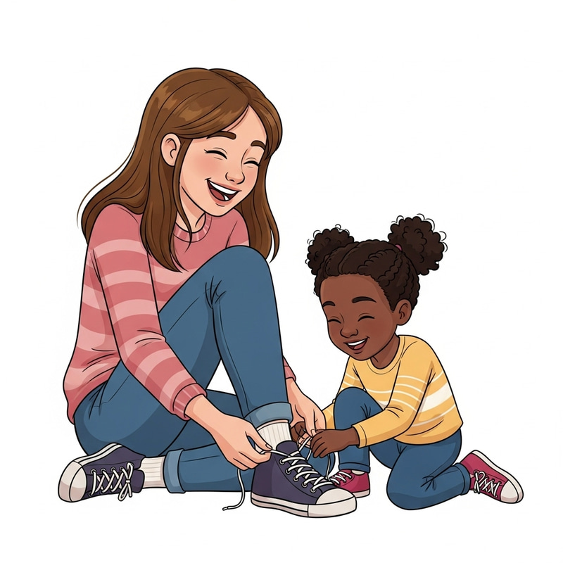 Sisterly Tickling Fun: Playful Shoelace Tying Joy Sisterly Tickling Fun: Playful Shoelace Tying Joy