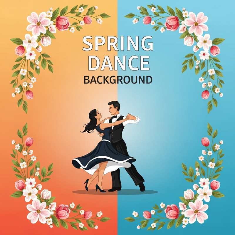Spring Dance Flyer - Joyful Dancing Couple in Two-Tone Background