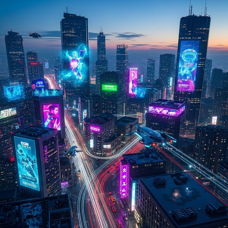 Neon Cyberpunk Cityscape - Vibrant Urban Energy at Dusk