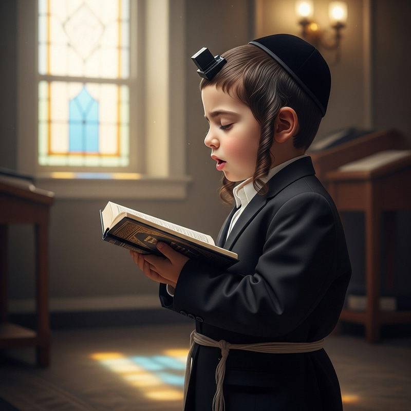 Hasidic Jewish Boy Engaged in Prayer | Spiritual Moment Hasidic Jewish Boy Engaged in Prayer | Spiritual Moment