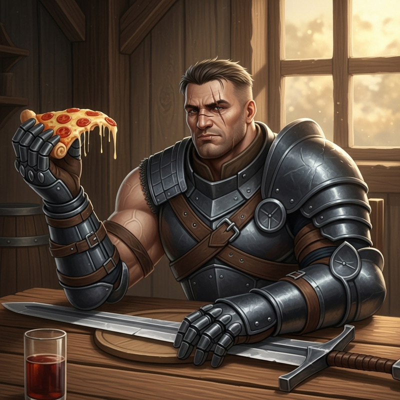 Guts from Berserk Feasting on Pizza in Tavern Guts from Berserk Feasting on Pizza in Tavern